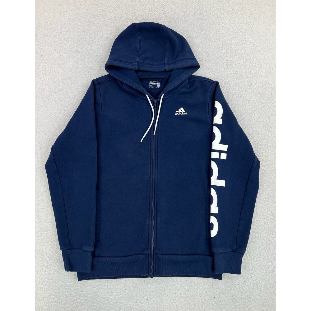 Adidas Hoodie Mens Medium Blue Sport Essentials Full Zip Fleece Sweatshirt Logo